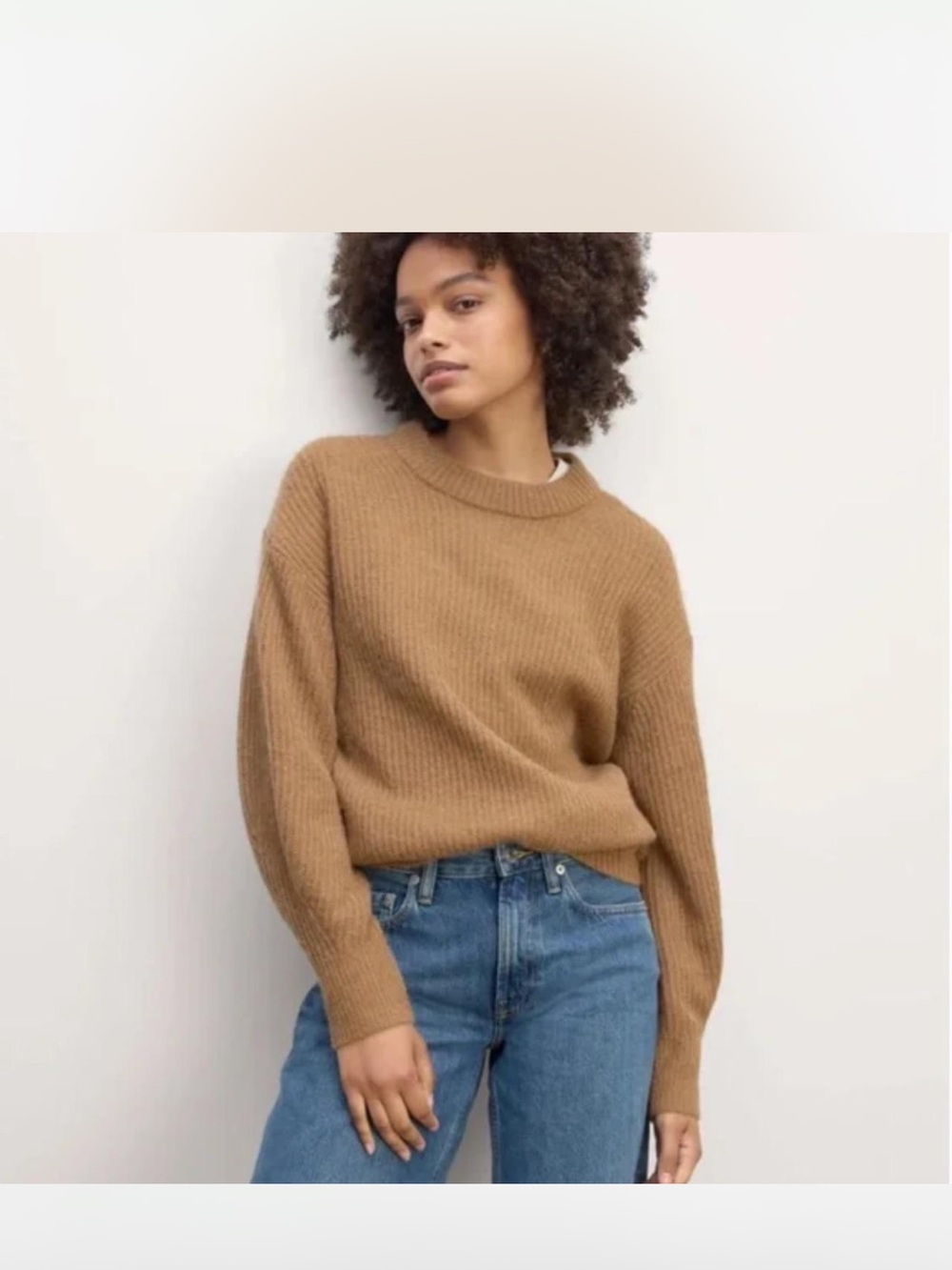 Everlane The Cocoon Alpaca Wool Crewneck Sweater Size S Camel Brown Relaxed Fit